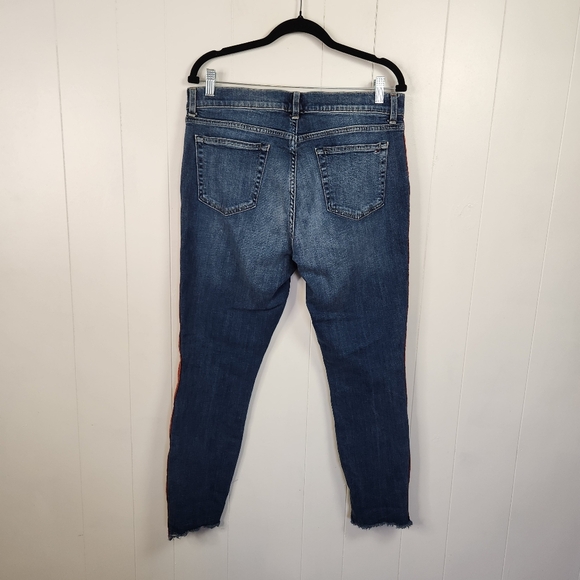 Vintage Y2K Tommy Hilfiger Zipper Jeans High Rise Stretchy Raw Hem Red Logo 34 - Picture 7 of 12